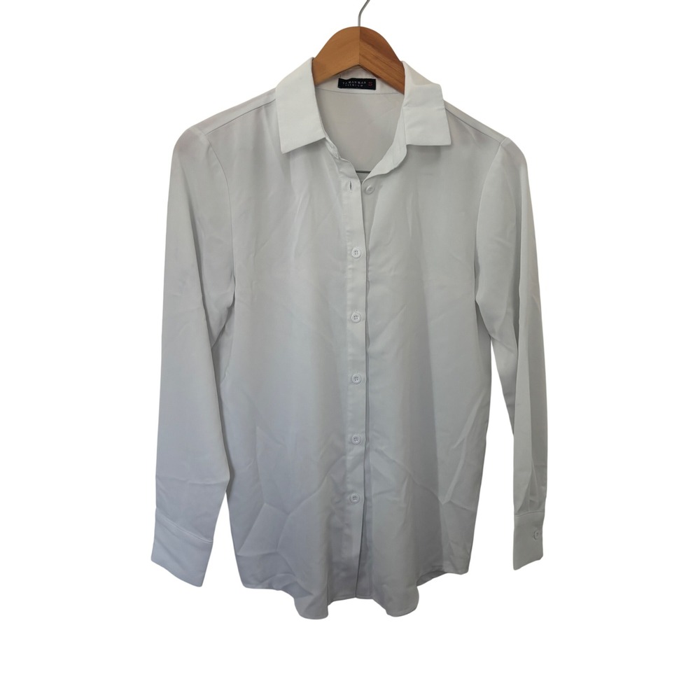 Yamanman Premium Shirt Womens Small White Excellent Button Down Long Sleeve Top